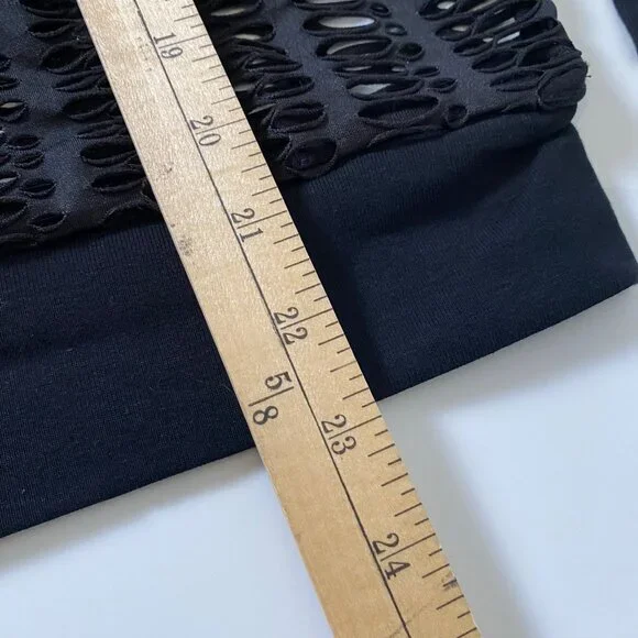 Blanc Noir Sweatshirt Women's Size X-Small Black Linear Mesh Moto Goth Rocker - Picture 9 of 9